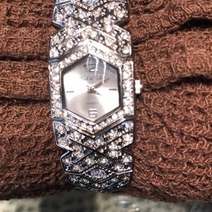 Costume silver tone rhinestone watch